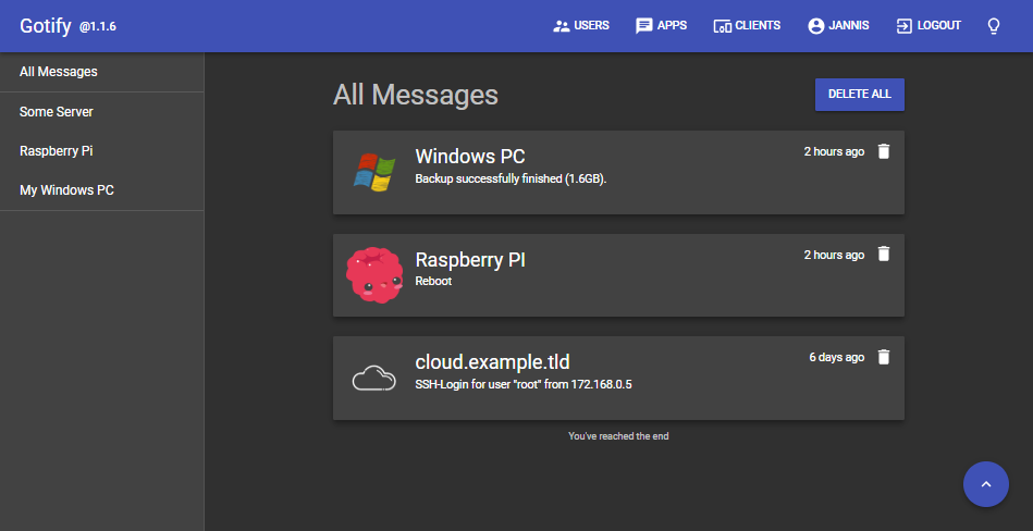 Notifly web interface